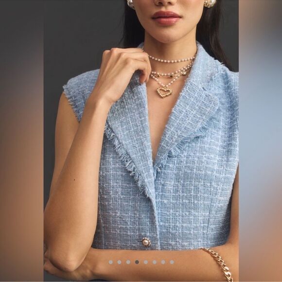 Anthropologie Maeve Sleeveless Tweed Blazer Mini Dress NEW Plus Size 18W in Blue - Picture 2 of 13